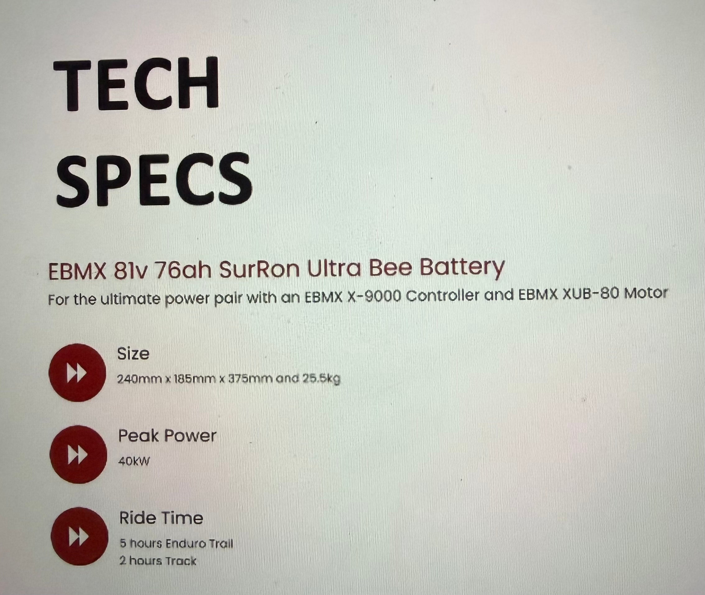 EBMX high power battery for Surron Ultra Bee 81v 45ahp